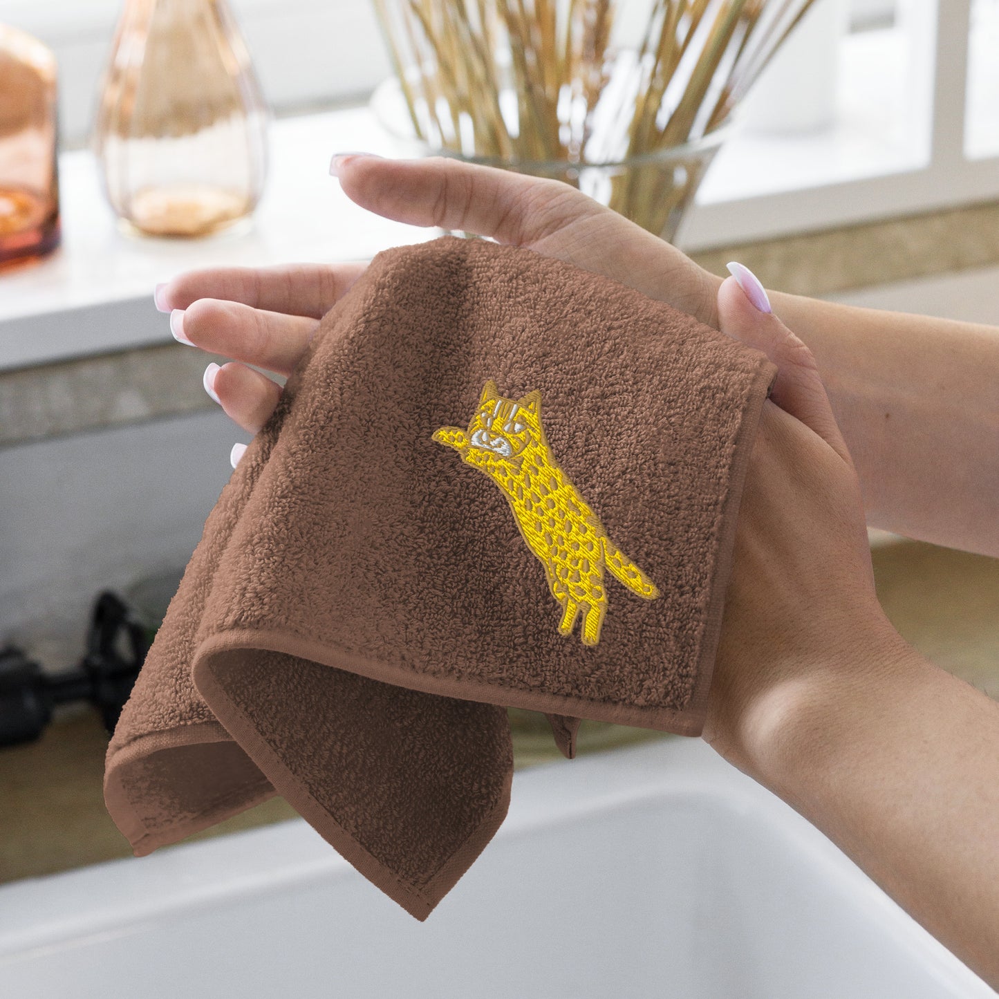 今治棉質刺繡手巾 小虎 卡布奇諾 | Imabari Cotton Hand Towel Little Tiger Cappuccino Eco-Friendly Compact