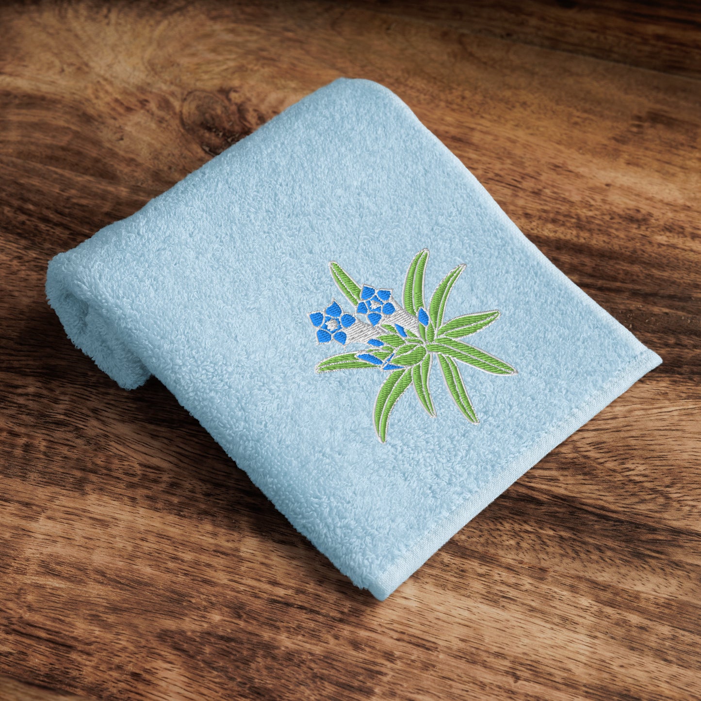 今治棉質刺繡手巾 台灣龍膽 淺藍色 | Imabari Cotton Hand Towel Taiwan Gentian Light Blue 25x25cm