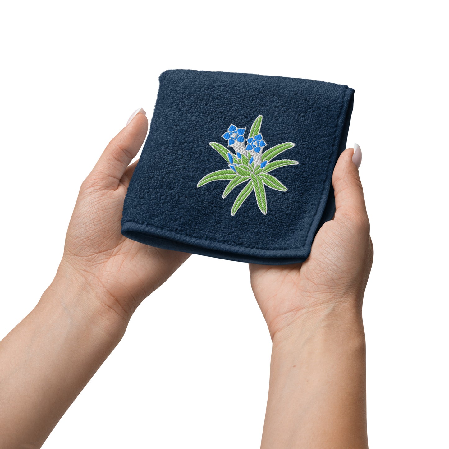 今治棉質刺繡手巾 台灣龍膽 深藍色 | Imabari Cotton Hand Towel Taiwan Gentian Navy Blue Compact