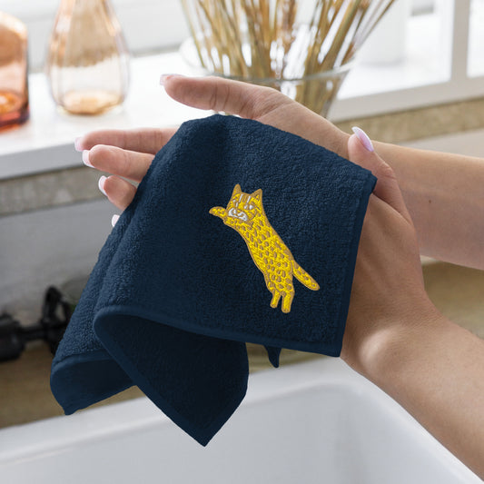 今治棉質刺繡手巾 小虎 深藍色 | Imabari Cotton Hand Towel Little Tiger Navy Blue Taiwan Leopard Cat 25x25cm