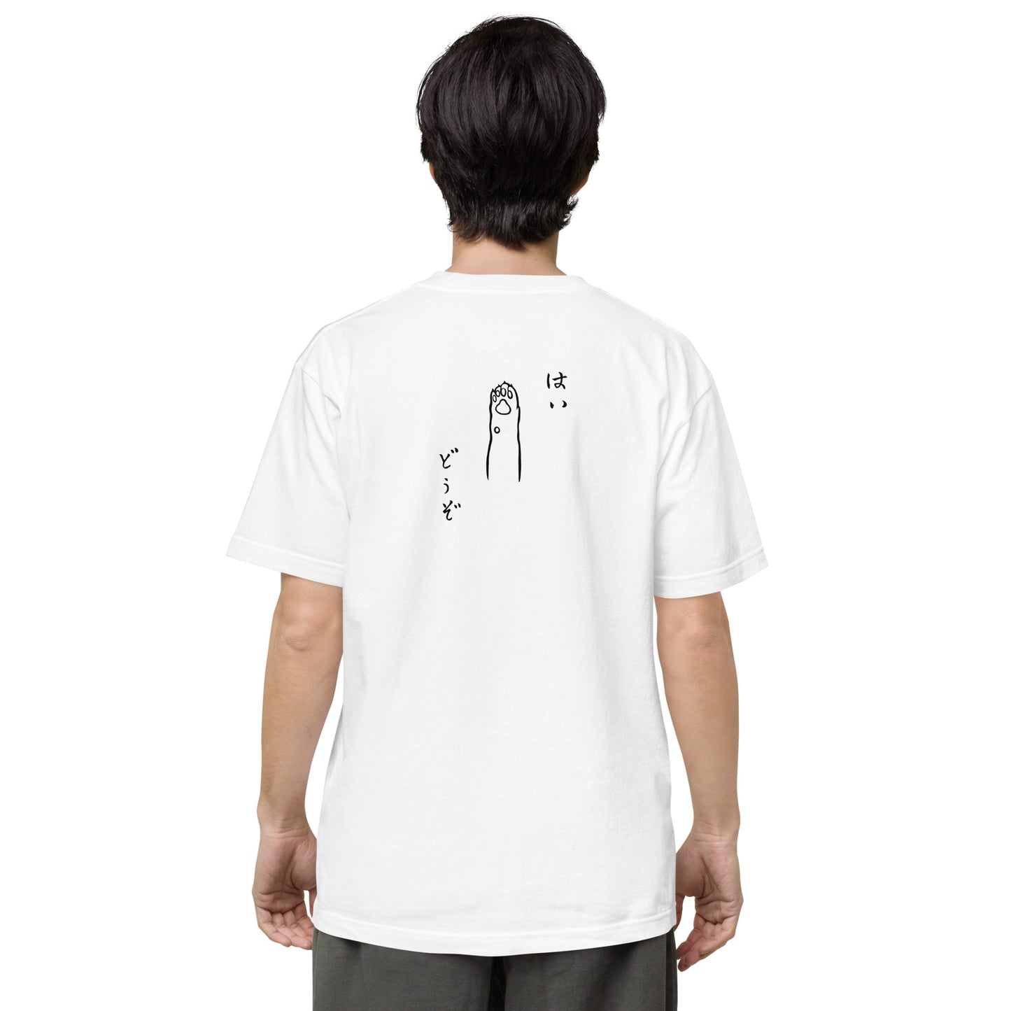 猫の手も借りたい T-Shirt 中厚款 White Back View | はいどうぞ Cat Helping Hand Design Durable
